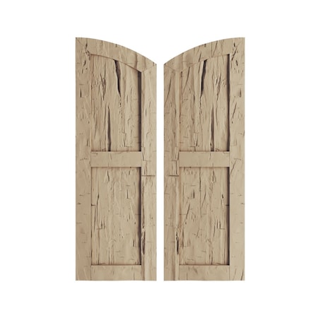 Hand Hewn 2 Equal Flat Panel W/Elliptical Top Faux Wood Shutters, 15W X 38H (33 Low Side)